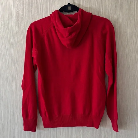 Women's Red Hooded Zipper Cashmere Cardigan - Picture 5 of 5
